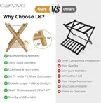Fully Assembled Luggage Rack, 26.77" Luggage Rack for Guest Room, Bamboo Folding Suitcase Stand with Storage Shelf, 5 Nylon Straps, Heavy Duty Luggage Holder for Bedroom Hotel, 1 Pack, Natural