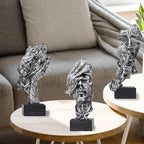 aboxoo Large Size 3 Pcs Thinker Statue, Silence is Gold, See No Evil Hear No Evil Speak No Evil Statues, Modern Resin Sculptures Decor for Living Room, Home, Office Study (Silver)