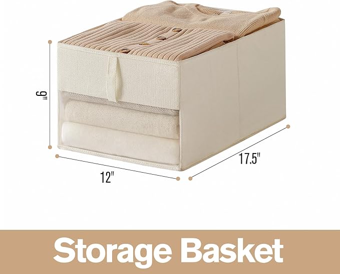 Lifespace Storage Wardrobe Organizer, Large 6-Compartment Foldable Drawer System with Handles, Beige Fabric Storage Box for Clothes, Blankets, Toys, 2-Pack (3, Cream, 17.5”X12“X9“)