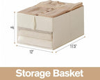 Lifespace Storage Wardrobe Organizer, Large 6-Compartment Foldable Drawer System with Handles, Beige Fabric Storage Box for Clothes, Blankets, Toys, 2-Pack (3, Cream, 17.5”X12“X9“)