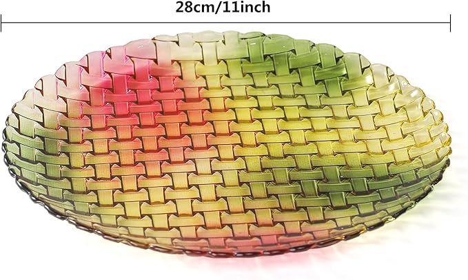 MAGCOLOR Colorful Round Woven Crystal Glass Decorative Plate 11 Inch-Diameter. (Colorful)