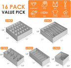 Criusia 16 Pack Sock Underwear Drawer Organizer, 96 Cells Dresser Organizer for Baby Clothes, Foldable Fabric Closet Organization and Storage Dividers Bins for Nursery, Bedroom