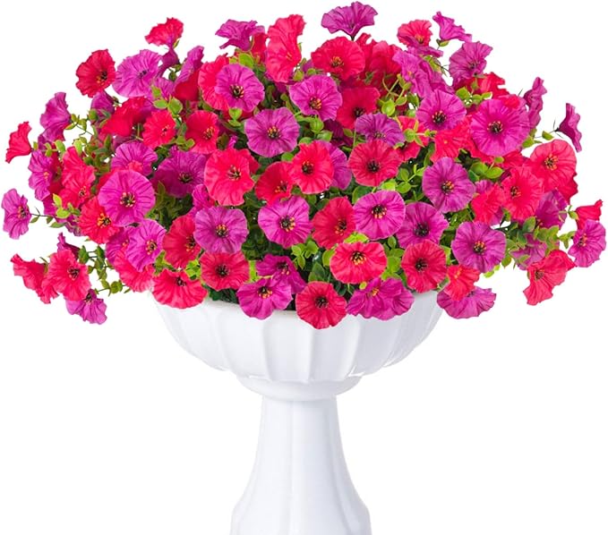 12 Bundles Morning Glory Artificial Flowers for Outdoor Decoration UV Resistant Fake Plastic Plants Artificial Greenery for Indoor Outdoor Garden Patio Window Box Home Decor