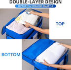TAILI 2 Tier Extra Large Moving Bags, 2 Pack Blue Heavy Duty Totes for Storage with Visible Window, Wrap Around Handles, Storage Bags for Space Saving, Alternative to Moving Boxes