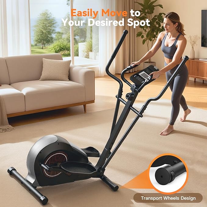 ANCHEER Elliptical Machine, Elliptical Exercise Machine for Home with Magnetic Driving System,14 Resistance Levels, Pulse & LCD Monitor, Elliptical Cardio, 400 Lbs Low Impact Elliptical