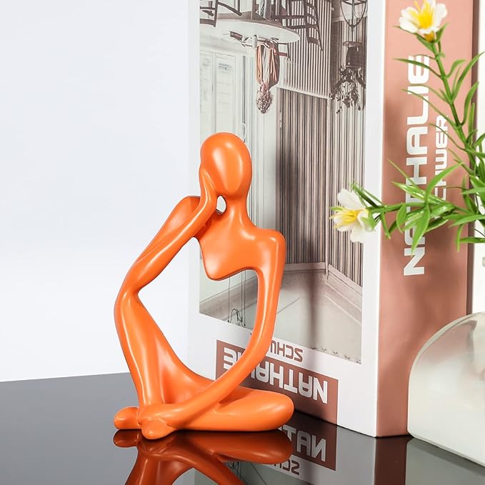 BMLCGJ Thinker Statue Gold Decor Abstract Art Sculpture, Golden Resin Collectible Figurines for Home Living Room Office Shelf Decoration,Great Gifts Ideas (Orange)