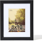 KTKDE 8x10 Picture Frame Real Glass, Display Pictures 5x7 with Mat or 8x10 Without Mat, Modern Style Wood Composite Frame,Black Gallery Wall Frame & Table Top Display，best gift