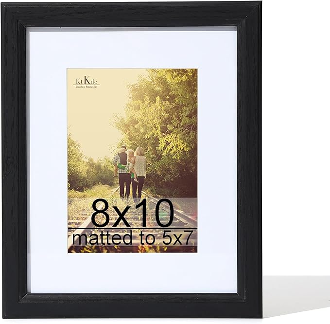 KTKDE 8x10 Picture Frame Real Glass, Display Pictures 5x7 with Mat or 8x10 Without Mat, Modern Style Wood Composite Frame,Black Gallery Wall Frame & Table Top Display，best gift