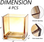 Square Glass Vases Set of 4, 4"x 4"x 4" Flower Vases for Centerpieces, Amber Glass Vase for Flowers, Small Vase for Wedding, Party, Home Office Decoration