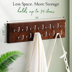 Treehouse Belt Organizer Rack, Holds Over 28 Large Belts, Sturdy Metal & Sturdy Wood Storage Holder for Closet, Versatile, Wall Mounted Belt & Tie Display Hanger for Bedroom - (Walnut) 4.25''Hx16''L
