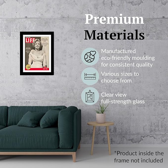 Creative Picture Frames 10.5 x 14 Magazine Frame with Full-Strength Glass, Holds Up To A 1/4" Thick Media with Installed Hangers for Easy Mounting, 12x16 Manhattan Black Frame with White Mat