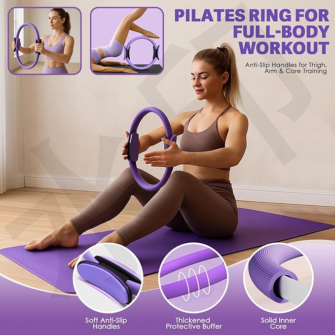 Pilates Essentials Kit for Women-Home Yoga Set,Including Foot Pedal Puller,Pilates Ring,Figure 8 Resistance Band,Pilates Ball,Resistance Band,Yoga Stretching Elastic Band,for Travel&Home Workouts