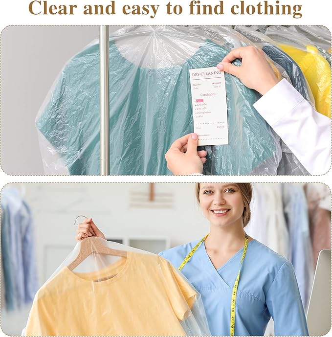 20 Pack Clear Clothes Covers 23.6x47.2 inch Plastic Garment Bags Dry Cleaner Bags for Hanging Clothes Dust-proof Transparent Clothing Protector Covers for Closet Storage