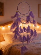Purple Dream Catcher, Dreamcatcher for Girls,Handmade Feather Mobile Wall Decor Hanging for Girl Women Bedroom Dorm Room Decorations Home Ornament Birthday Festival Craft Gift