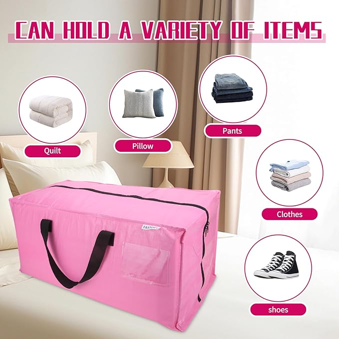 6-Pack Moving Bags,Heavy Duty Large Storage Bags with Zippers & Backpack Straps,Space Saver Bags are Packing Supplies for Moving & Travel,Alternative to Moving Boxes(Pink)