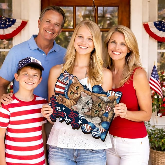 Wooden 4th of July Decorations Patriotic Wreaths for Front Door Independence Day Decorations Welcome Memorial Day Hanging for Home Wall Decor Outdoor Indoor Red White and Blue Wreath 10