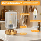 Touch Table Lamp for Nightstand - Small Bedside Lamps for Night Stands Bedroom Living Room, Dimmable Rechargeable Desk Lamp Battery Operated with Clear Glass Shade, Bulb Included