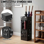 Square Metal Umbrella Holder, Square Free Standing Umbrella Rack Decorative Umbrella Holder Hollow Cutout Pattern Design for Umbrella Cane Entryway Home Office 19.49" X 6.1" X 6.1"(Black hollowed out)