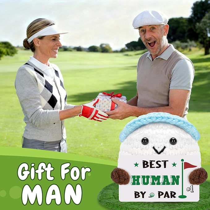 Golf Gifts for Men - Funny Crochet Golf Ball Accessories, Positive Gifts for Golfers Husband Dad Friends, Emotional Comfort Golf Gift Birthday
