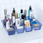 WOWBOX 6 Pack Clear Drawer Organizer Set, Acrylic Drawer Storage Trays, Storage Bins for Makeup, Cosmetics, Jewelries, Utensils, Gadgets, Office, Dark Blue