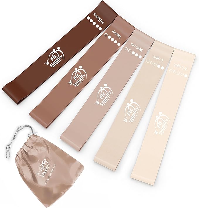 Fit Simplify Resistance Loop Exercise Bands with Instruction Guide and Carry Bag, Set of 5