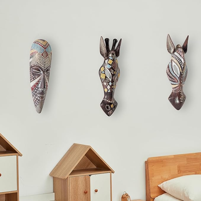 OTARTU African Mask Wall Sculpture Hand Carved African Tribal Wall Mask Art
