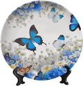 Decorative Plate Stand, 6 Inch, Flower Butterfly Round Display Plate, Decorative Plates with Stand, for Kitchen Living Room Office Countertop Decor