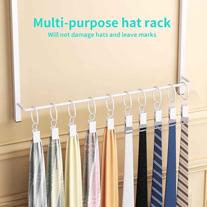 HapiRm Over Door Hat Rack - 3 Tier Wall Mounted Hat Organizer with 30 Movable Clips, Baseball Cap Organizer Storage Holds up to 30 Caps for Door, Bedroom, Closet