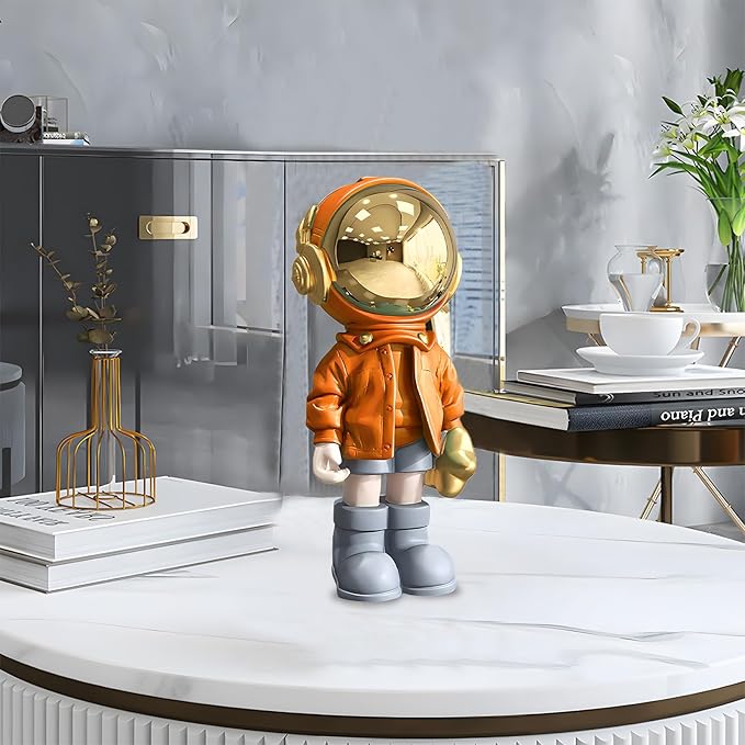 Dosker Small Astronaut Statues Mini Spaceman Sculpture Polyresin Arts Gifts Orange Figurine Ornament Room Decor for Men,Home and Desktop Accessories Tabletop Decoration, Living Room, Office, Bookshelf