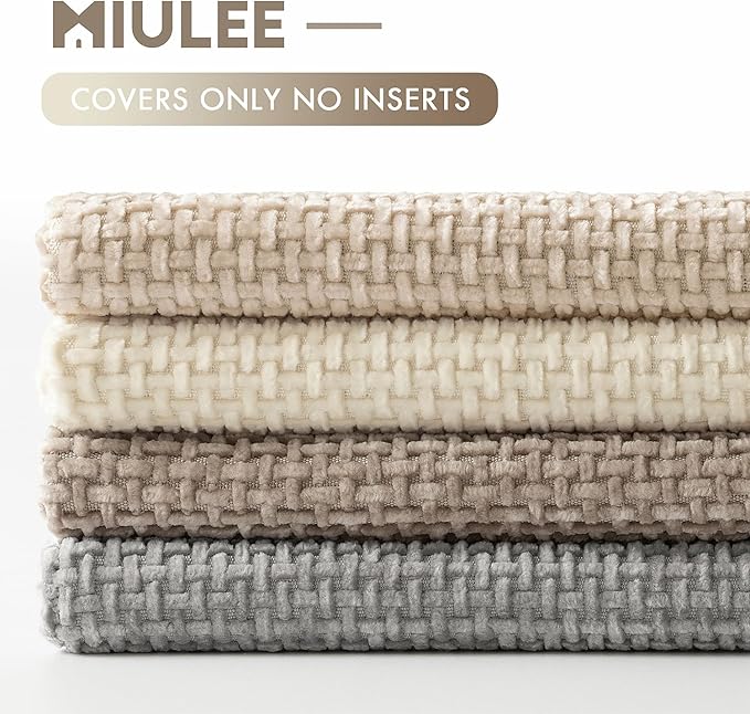 MIULEE Pack of 4 Couch Throw Pillow Covers 20x20 Inch Neutral Beige/Brown Soft Decorative Chenille Pillow Covers Farmhouse Accent Cushion Covers for Boho Spring Home Decor Sofa Bedroom Living Room
