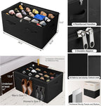 Shoe Organizer for Closet, Foldable Shoe Box with Adjustable Dividers and Clear Cover, Space Saving Shoe Storage Organizer Cabinet with Reinforced Handles, Fits 20 Pairs, Black, TP10B