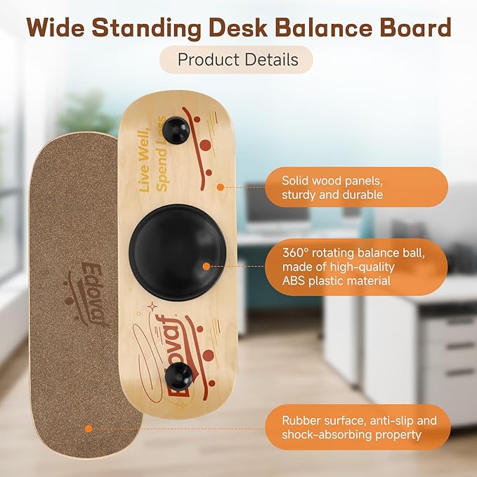 Balance Board For Adults & Kids Wobble Board Core Strength Trainer - Standing Desk Exercise Portable Fitness Equipment Wooden Balance Board For Indoor & Outdoor