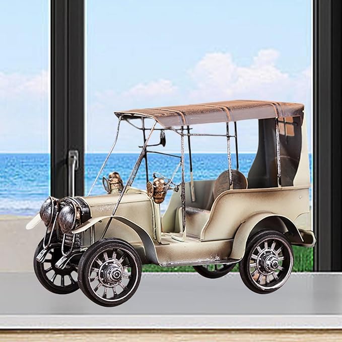 Vintage Car Model Miniature Sculpture Novelty Antique Retro Decoration Desk Bookshelf Collectible Vehicles Tabletop Ornament, White