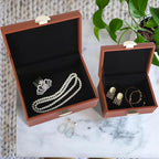 HofferRuffer Faux Leather Jewelry Boxes, Decorative Boxes Storage Accessory Organizer with Gold Hardware Decor, Classic Vegan Leather Set of 2 Pieces (Brown)