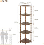 MaxSmeo Corner Shelf, 5-Tier Corner Bookshelf for Small Spaces, Vintage Corner Storage Display Shelves for Bedroom, Bathroom, Kitchen, Living Room (Walnut Brown)