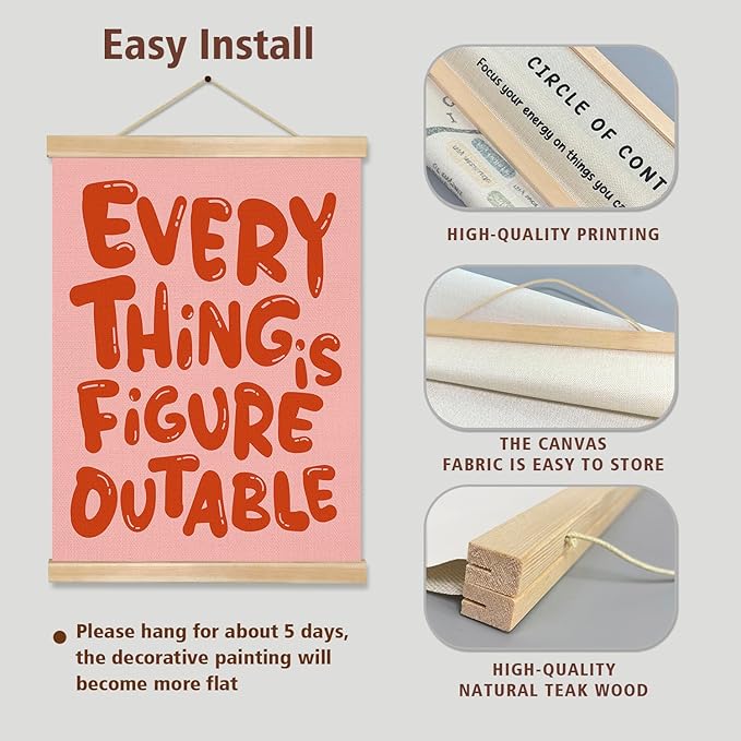 Everything is Figure outable Inspirational Wall Art Decor,Positive Motivational Poster,Affirmations Wall Hanging Poster for Office, Living Room, Bedroom ,Motivational Gift for Birthday,Graduation New job 14x18.5inch(Red)