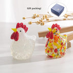 LONGWIN 2PCS Mini Glass Chicken Figurine Hand Blown Art Glass Rooster Animal Statues Collectible Figurines Unique Gift Home Decor Ornaments