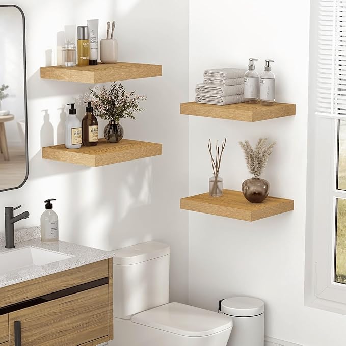Vivelove 10" Deep Floating Shelves with Invisible Brackets, 47" Wall Shelves for Bathroom Bedroom Kitchen Living Room Laundry Room, Modern Rustic Shelves for Home Decor, 47.2"x10.2"x1.5"Set of 2, Oak