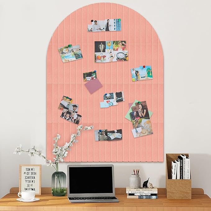Large Cork Board for Wall & Office Decor, 48" x 36" Arched Felt Bulletin Board Pin Board Vision Board with 30 Pins – 12 Customizable Wall Tiles for Office Home Bedroom,Photo & Picture Display
