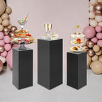 3 PCS Display Pedestal Stand, Metal Display Pedestal Stands Decoration Cube Sculpture Displays Column Square Displays Stands Pillars for Wedding Party Baby Shower Birthday (Black, 3PCS)