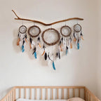 5 Pack Boho Dream Catcher Native American Wall Art Set, Handmade Natural Rattan Feathers Large Dreamcatcher Rustic Hanging Ornament Indian Wall Decor for Bedroom Adult