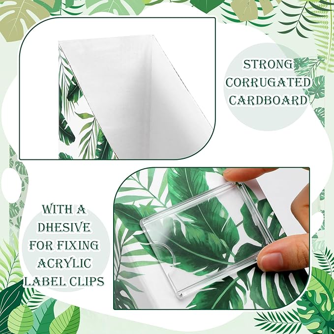 AmazingSpark Set of 4 Monstera Magazine Holder Decorative Foldable Magazine Storage Boxes with Acrylic Label Holders Coquettish Boho Organizer for Office Home Organization Storage