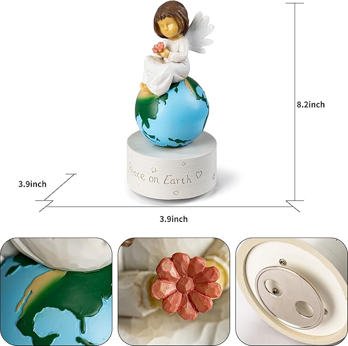 Angel of Peace Figurine Music Box,Handcrafted Resin Angel Statue with Dove & Flowers,Plays Amazing Grace Tune,Christian Religious Gift for Home Décor,Sympathy,Christmas & Memorial,for Women,Girls