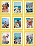 Vittanly 5x7 Picture Frames Set of 9, Shatter Resistant Plexiglass, Display 4x6 Pictures with Mat or 5x7 without Mat, Photo Frames for Wall or Tabletop, Engineered Wood, Yellow