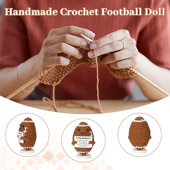 Birthday Gifts for Husband from Wife, Handmade Crochet Football Doll Gifts for Husband,Cool Wedding Anniversary Present for Him, Cute Emotional Present for Husband