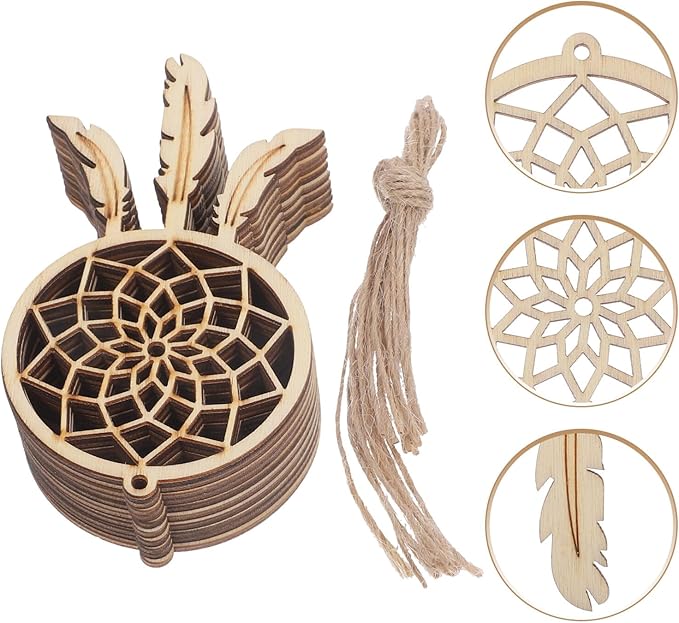ARTIBETTER Mini Dream Catcher 20pcs Set, DIY Home Decoration Pendant Wooden Accessories Timber Wall Ornaments Dream Catcher (Beige, Third Pattern)