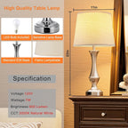 Seealle Upgraded Touch Lamps for Night Stands Set of 2 - Bedside Lamps with USB C+A, 3 Way Dimmable for Bedroom Living Room End Tables Office (Weaving White&Silver)