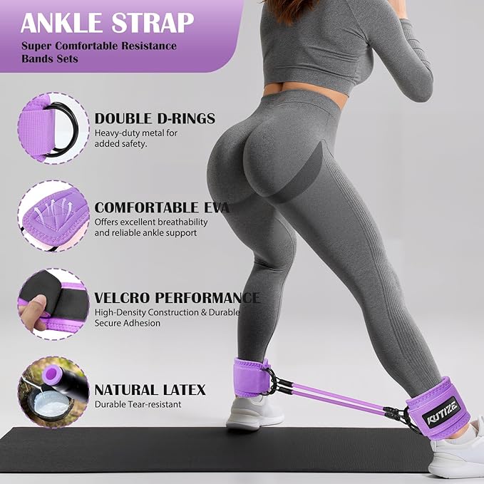 Ankle Resistance Bands with Cuffs & Fabric Resistance Bands Set - Legs & Glutes Workout Equipment for Women & Men, Home Gym Heavy Exercise Bands for Hip, Yoga, Strength Training, Rehab, Pilates