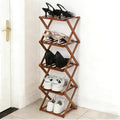 Bamboo Shoe Rack 5 Tier Foldable Shoe Rack Vertical Bamboo Shoe Organizer Free Standing Shelf for Entryway, Closet, Bedroom, Walnut Color