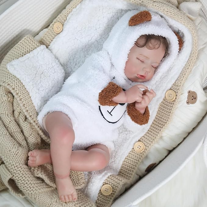 KSBD Realistic Reborn Baby Doll - 20 Inch Lifelike Reborn Baby Boy with Rooted Hair in Bear Onesie, Handmade Gift for Kids and Collectors